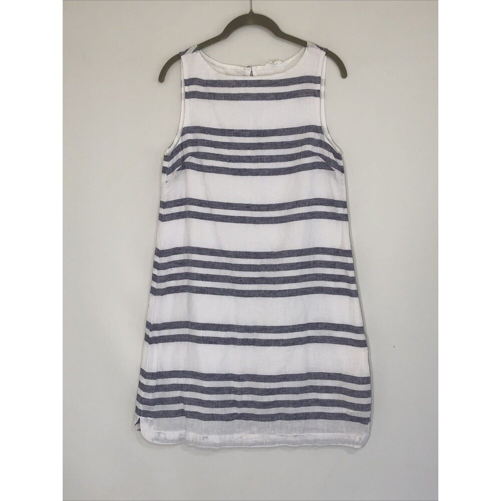 Beachlunchlounge Alina Blue White Striped Linen Blend Shift Dress Sz Small Lined